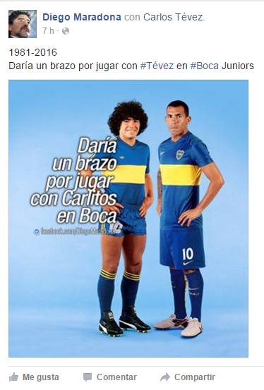 #Diego, #Boca y #Carlitos (el mensaje de Maradona en su cuenta de Fb)