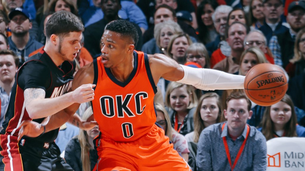 okcthunder's tweet photo. Another triple-double for Russell Westbrook. 5th of the season. #NBAVote https://t.co/4OUk5spenU