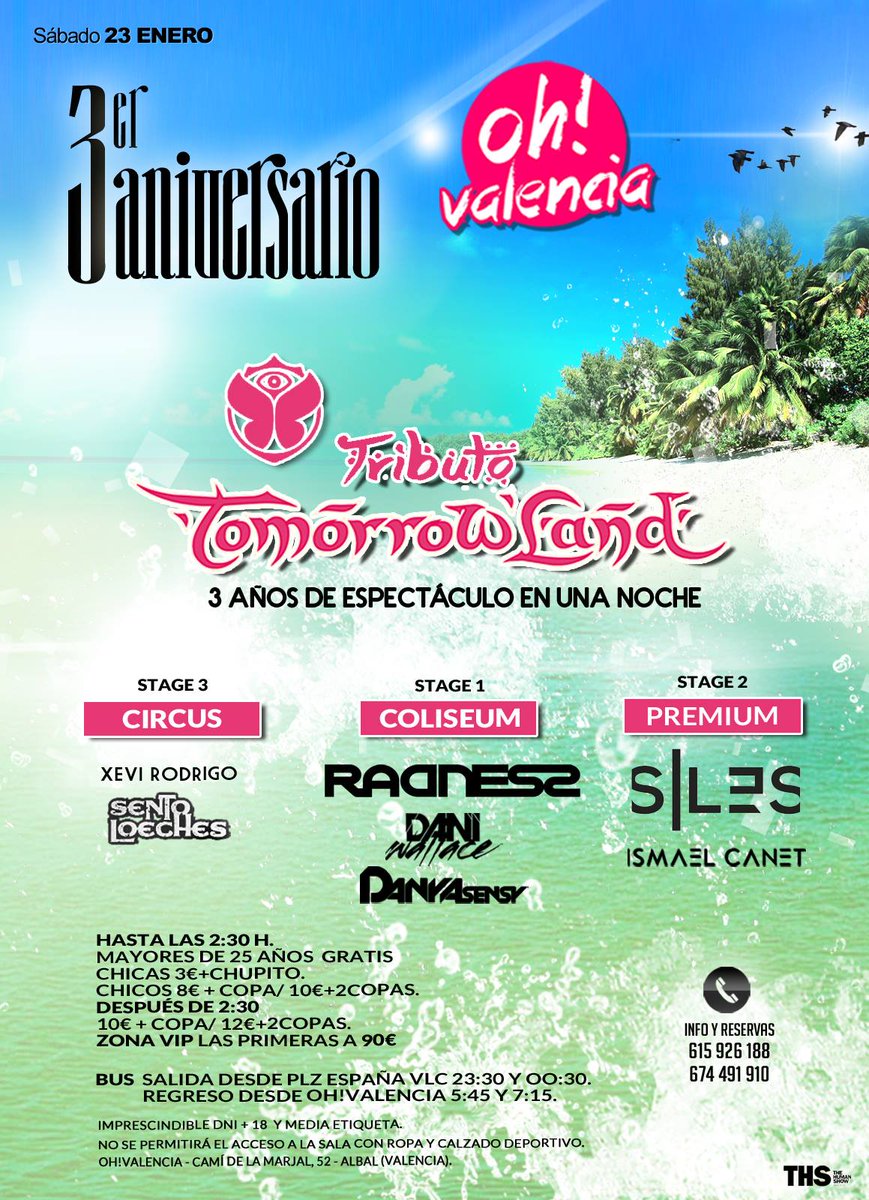 discotecajoyvlc's tweet photo. SAB 23 ENERO 3er #ANIVERSARIO #TRIBUTOTOMORROWLAND CON @RADNESSmusic @daniwallacedj #rafasiles #danyasensy @ohvlc https://t.co/pCWOVhfvXE