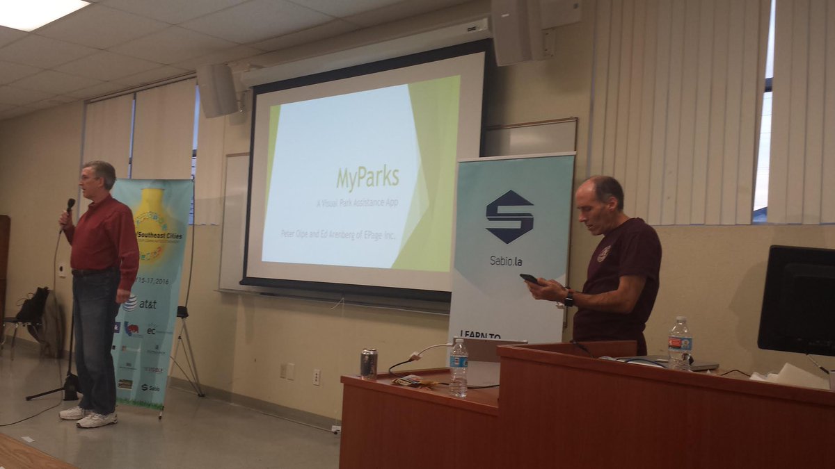 wehackus's tweet photo. MyParks is presenting -- helps you find parks &amp; then gives you a map view of the individual parks. #WeHack2016 https://t.co/hjm6bpb9oZ