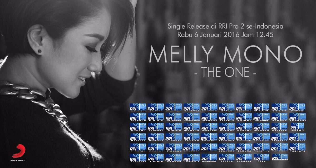 Arye_Pro2FM's tweet photo. Pemutaran Serentak @melly_mono "The One" hari ini di Pro2 FM Network #PSTheOneDiPro2FM | @Pro2Bengkulu https://t.co/qxeUB8TmCw