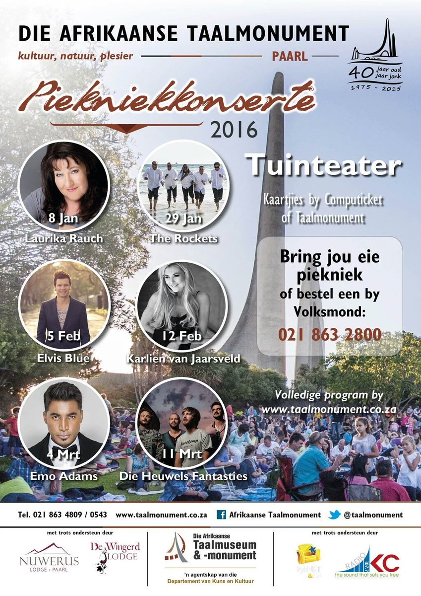 VJaarsveldFans's tweet photo. @KarlienVanJ 12 Februarie by die @taalmonument in PAARL. Kaartjies beskikbaar by @Computicket of Taalmonument. https://t.co/sa7nrKuwpa
