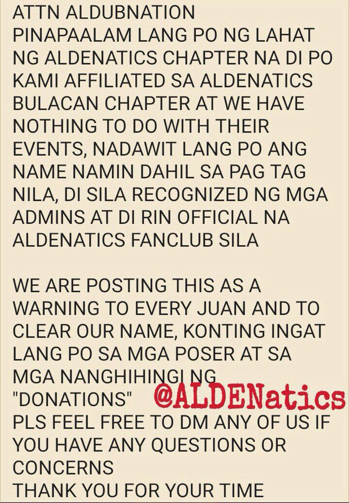 ALDENaticsLPC's tweet photo. An Official Statement from @ALDENatics Family - Please Read &amp; Spread. Thank You po!
#ALDUBONLYYou @ALDENaticsBLCN2 https://t.co/X9X5iX0rjy