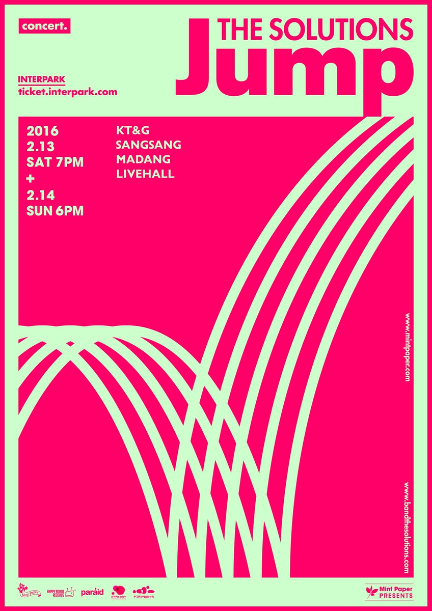 mintpaper_'s tweet image. 솔루션스THE SOLUTIONS 콘서트 JUMP
2016.2.13(토)~2.14(일) KT&amp;amp;G 상상마당 라이브홀
티켓 오픈 1.13(수) 2pm 인터파크
상세 내용 goo.gl/wGYiMQ