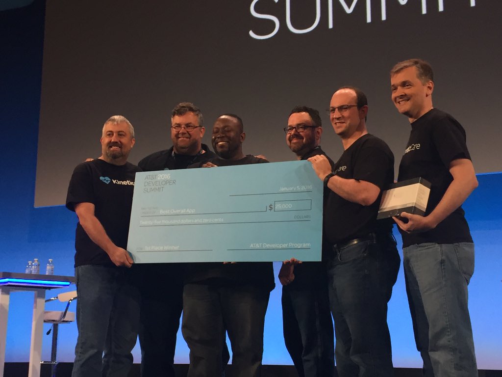HarmanDeveloper's tweet photo. Congratulations to @KineticCare for winning the grand prize in the #ATTDevSummit Hackathon and using @Harman API's https://t.co/MfPrKJGSIl