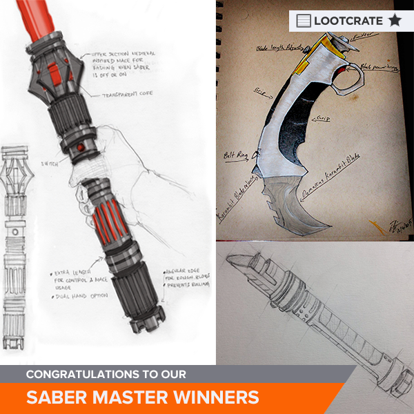 lootcrate's tweet photo. Congrats to the winners of our #SaberMaster design contest; January contest deets soon! https://t.co/SueayG98wR https://t.co/kASgpLFYwI