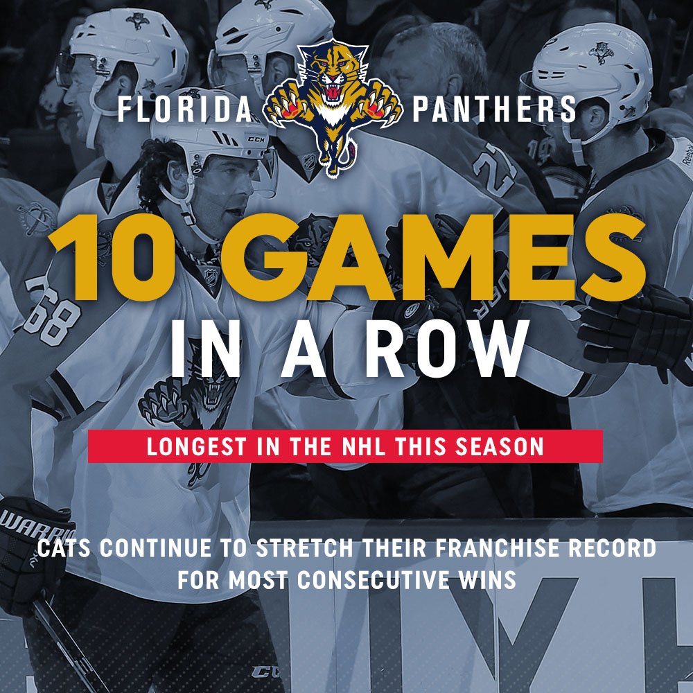 FlaPanthers's tweet photo. HANG 10! #FlaPanthers are riding a 10-GAME win streak! Cats top the #Sabres 5-1. https://t.co/JekmpJU9ST