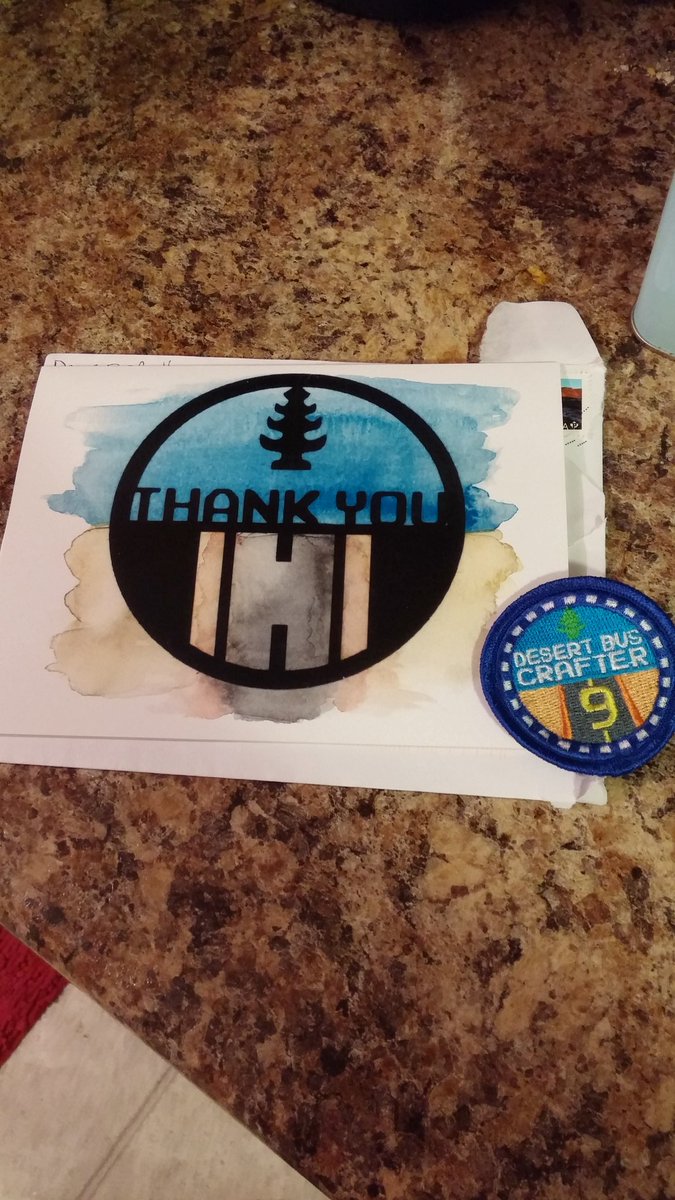 kanitaria's tweet photo. Thank you and you're welcome @DesertBus @loadingreadyrun for the awesome card and #desertbus9 crafters patch https://t.co/nsWvx4T7NM