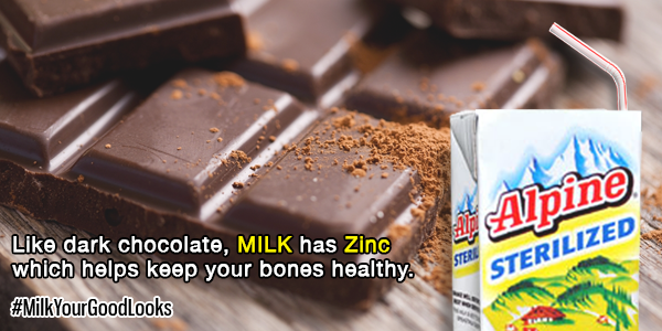 AlpineMilkPH's tweet photo. Alam nyo ba na mayaman sa Zinc ang milk, like dark chocolate? Nakakatulong 'to sa bones mo. #MilkYourGoodLooks https://t.co/6qJCy0izra