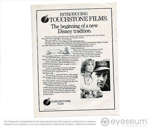 AllThatRetro's tweet image. The Disney Collection: Flyer introducing Touchstone Films to stock holders, 1984. Sponsored by @Stockagogo. Enjoy.