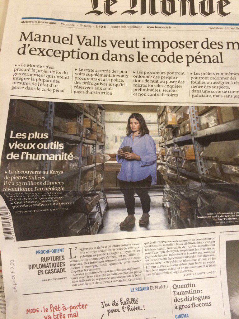 balkowskiT's tweet photo. L'#archéologue #SoniaHarmand à la une du @lemondefr ce matin. Projet #ARCHOR #ANR #SHS @AllianceAthena https://t.co/ki56D6x091