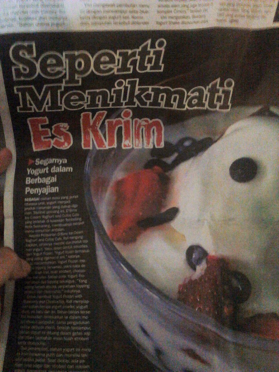 dbimsCafe's tweet photo. "Seperti Menikmati Es Krim"(kutipan TribunJateng,03/01/16)
nikmati nih olahan yogurt dr D'bimsCafe dlm bentuk frozen https://t.co/tDZnHwD0DW