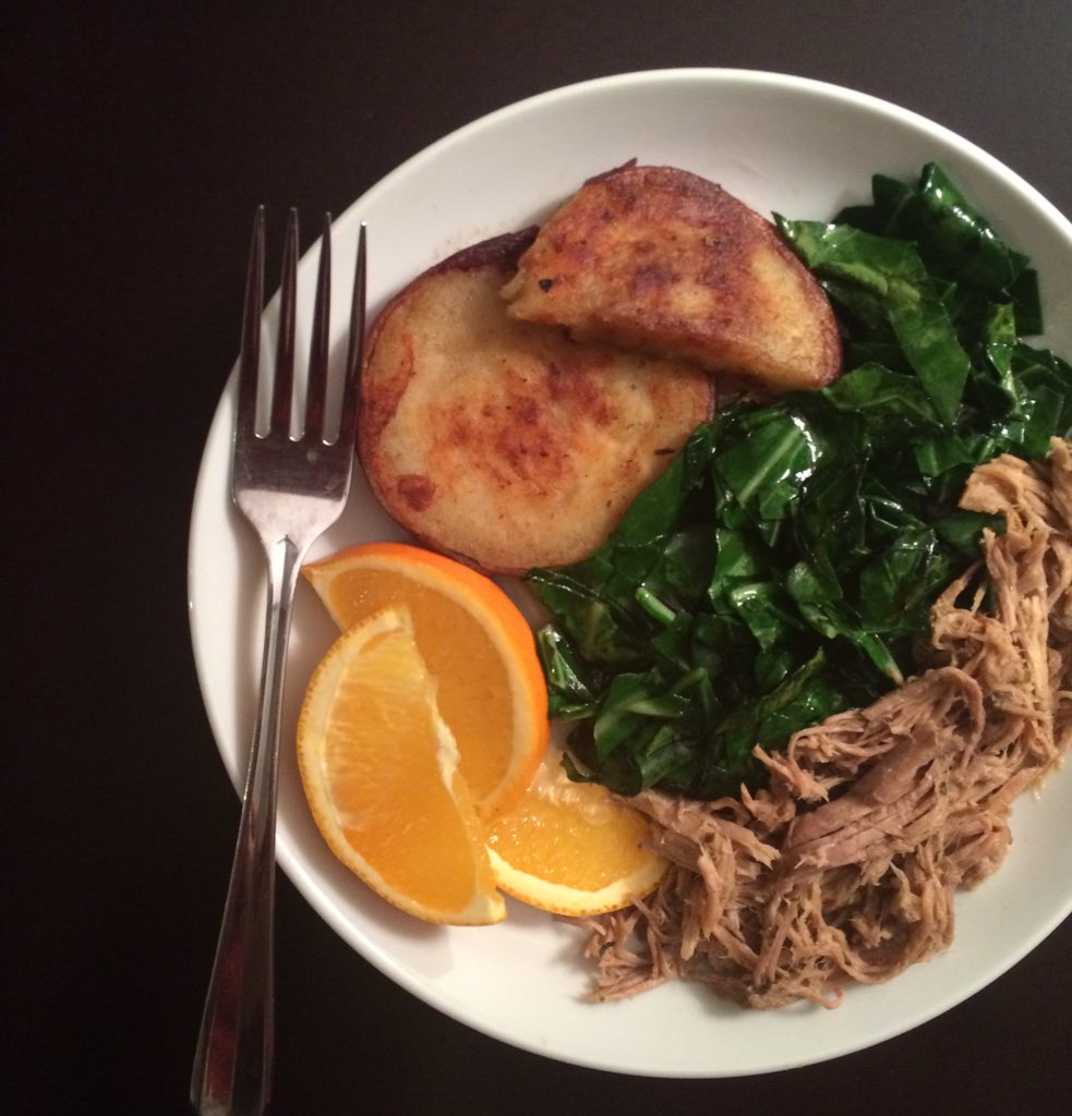 Protein + greens + carb + optional fruit = satiation on Day 6 of #Whole30. 😊 #paleo #AIP #JanuaryWhole30 #JERF
