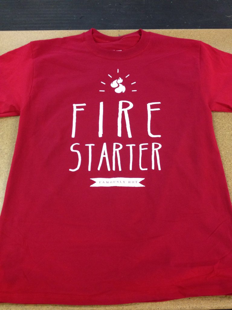 ABrighterLife's tweet photo. Printing shirts for a local event today but I keep thinking I'm printing merch for @firestarter_NY #famouslyhot https://t.co/z99G0Dbjk9