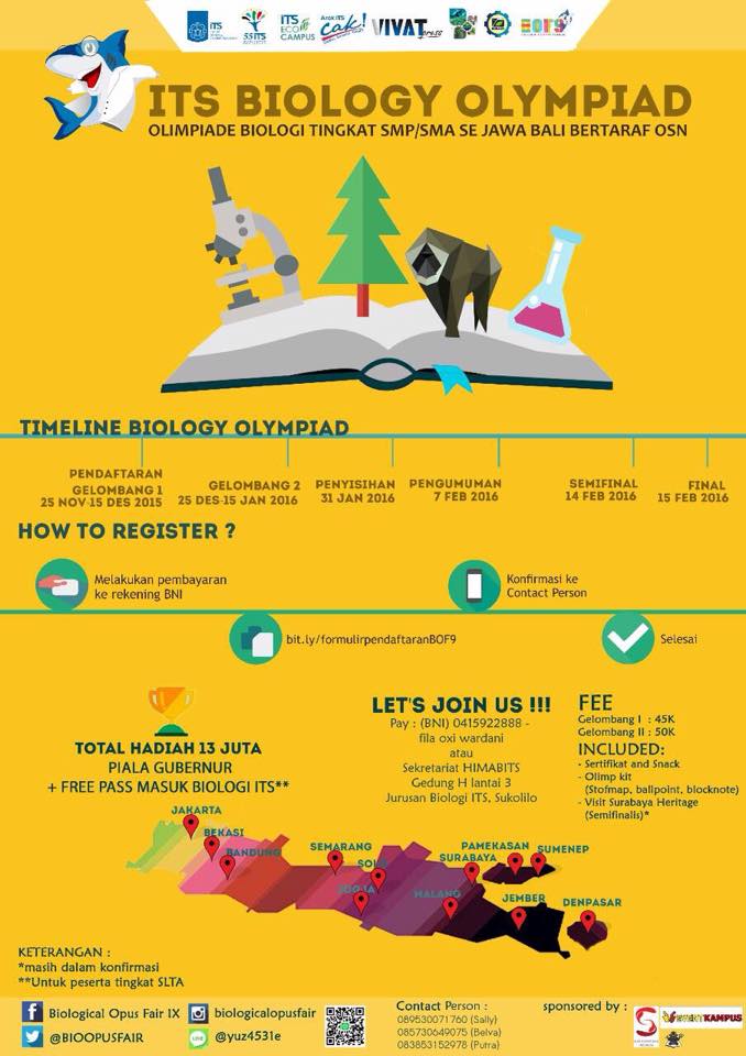 eventkampus's tweet photo. Olimpiade Biologi ITS dari BOF 9 
CP : belva : 085730649075 https://t.co/vAjBT5wW2E