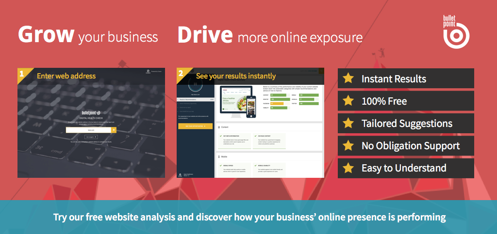 BulletpointWeb's tweet photo. #newyearnewsuccess Our free website healthcheck will show how to improve your #sme marketing https://t.co/P4fVJyNLk2 https://t.co/WwdRKjhEN9