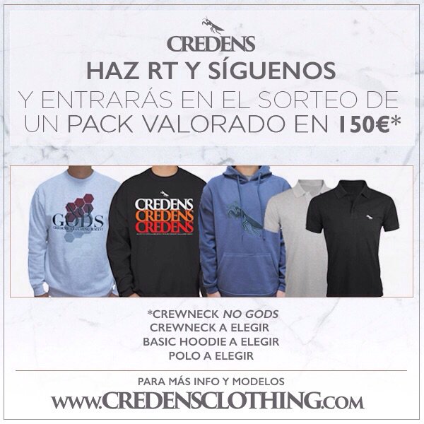 CredensClothing's tweet photo. Haz RT y síguenos para entrar en el sorteo de un fantástico pack valorado en 150€*. Más en https://t.co/zIx3vmfQnw https://t.co/IB4mPX21SV