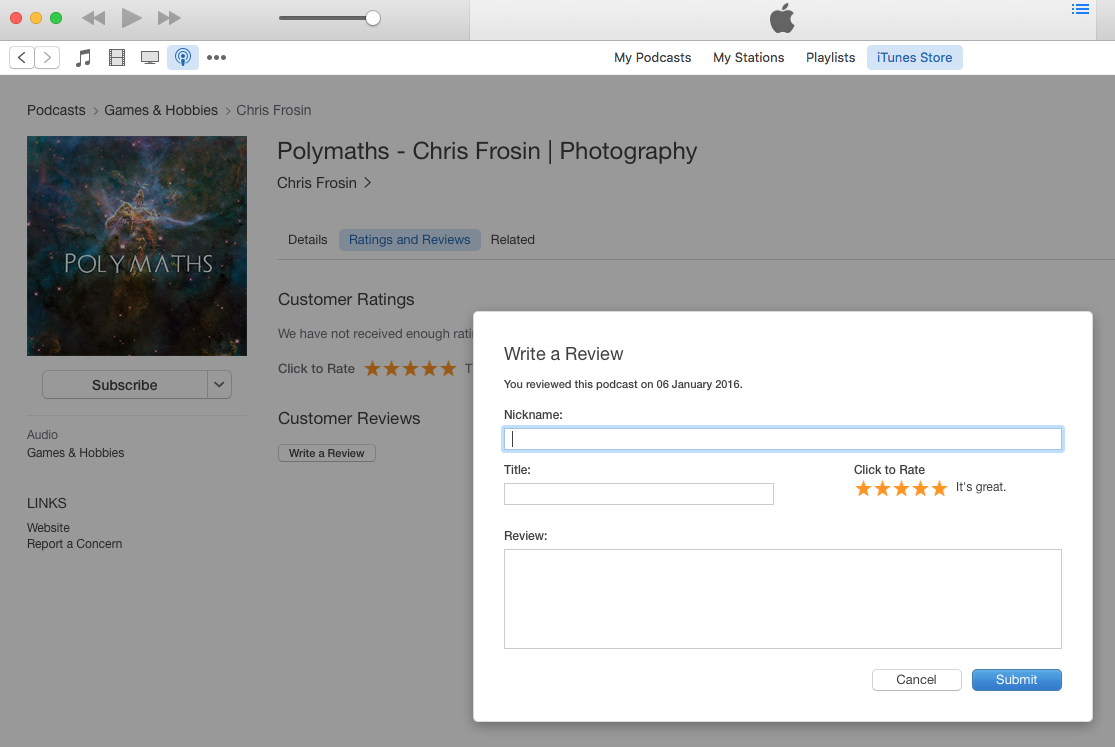PolymathCast's tweet photo. Do you listen to #Polymaths? Drop in to iTunes and leave us a review :D https://t.co/PwTghJhIuy Thanks everyone! https://t.co/1A5VeXK5bU