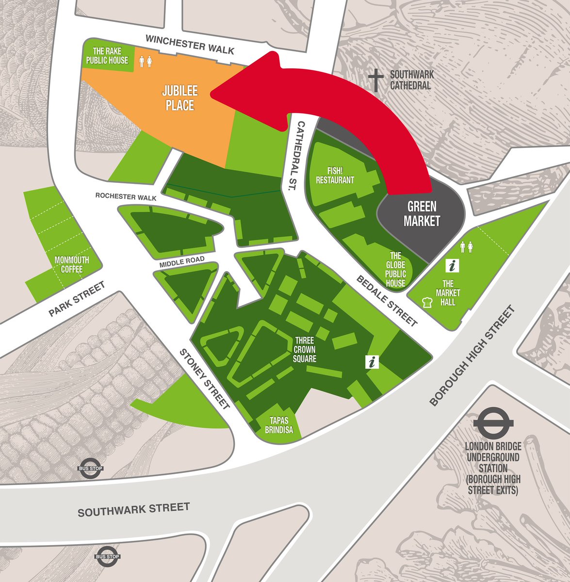 We’re working on a bridge <a href="/boroughmarket/">Borough Market</a> until March so some of your fave traders are now in Jubilee Place