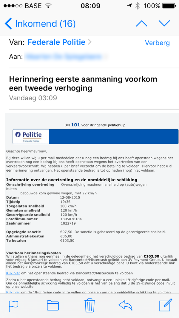 federalepolitie's tweet photo. De valse boete van de federale politie gaat opnieuw rond. Betaal zeker niet! https://t.co/AiNuRKGMnk #valseboete https://t.co/VRKVFg0Ptf