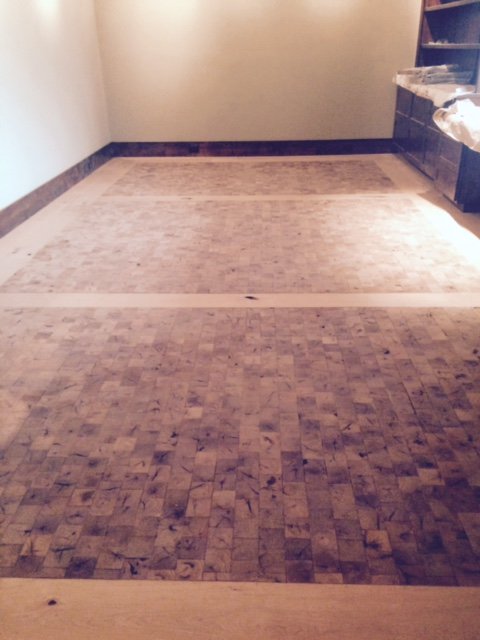 HWDCo's tweet image. This is a recent installation we did of a 3x3" end grain mesquite bordered by 8" American Cherry.