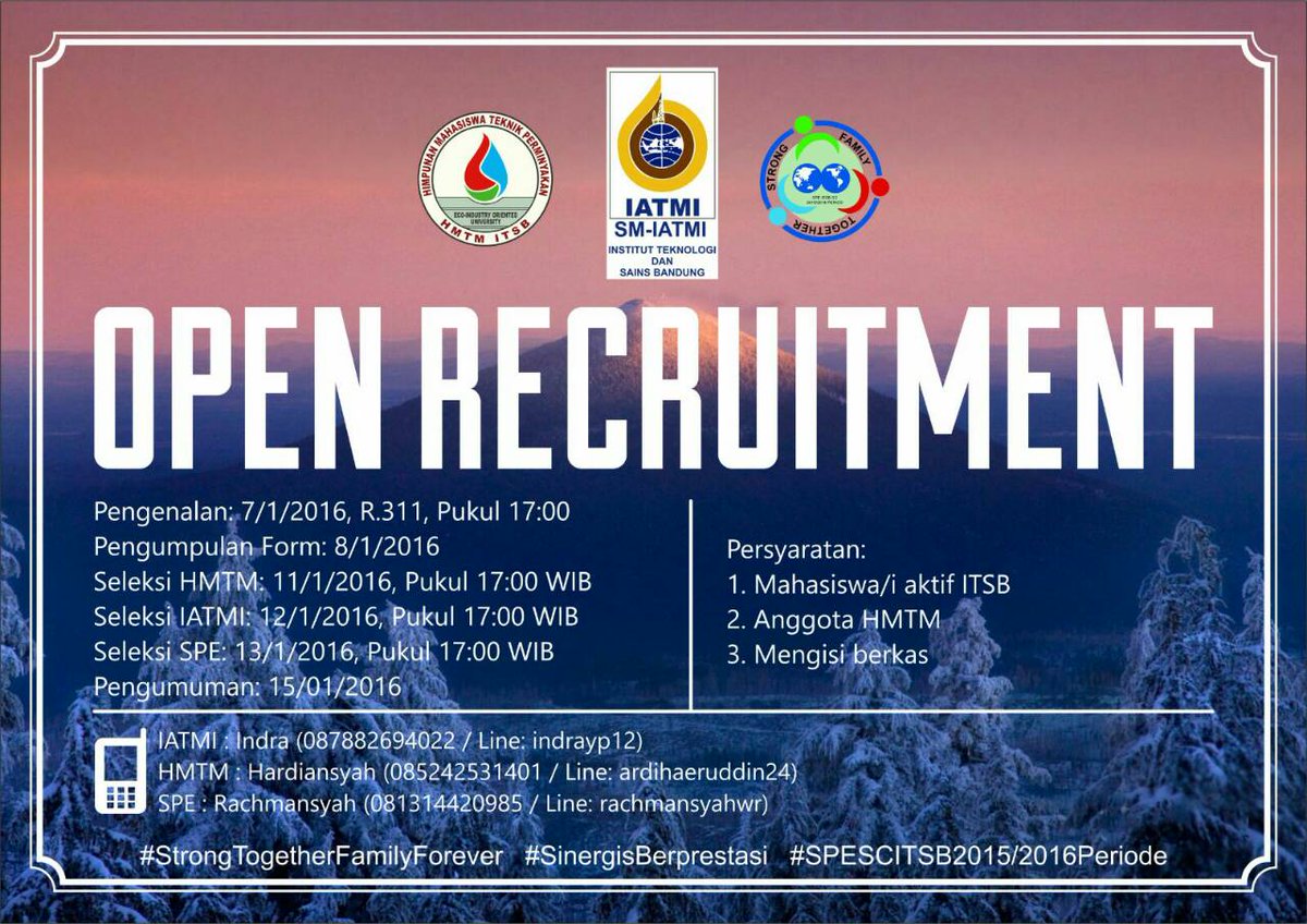 Halo, Mahasiswa HMTM ITSB. Jangan lupa Esok Pengenalan HMTM PETROLEA, IATMI SM- ITSB, &amp; SPE SC ITSB Pukul 17.00 WIB