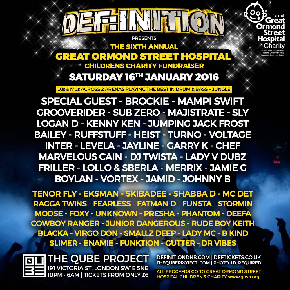 DefinitionDnB's tweet photo. 10 Days till the @GreatOrmondSt Hospital Charity #DnB Fundraiser at @TheQubeProject 16.01.16 https://t.co/23JtRxiSki https://t.co/HLTxnakDwd