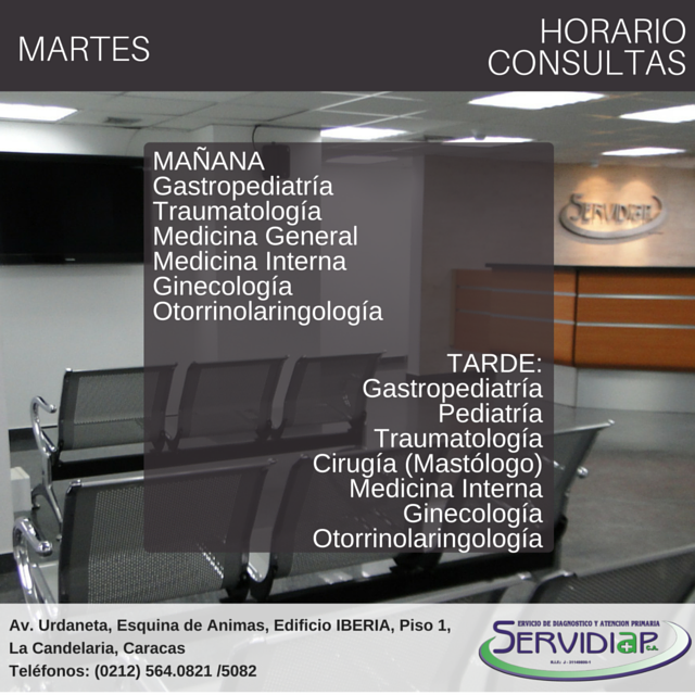 ServidiapCentro's tweet photo. ¡Buenos días! Los esperamos en nuestras consultas del día de hoy. Citas: (0212) 564.0821 https://t.co/VrhaMowI9d