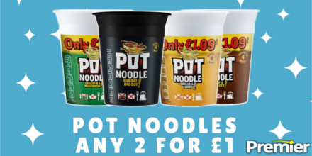MyLocalPremier's tweet photo. Pop into your local premier store for great deals like Pot Noodles now any 2 for £1! #MyLocalPremier https://t.co/D0duX5b3SL