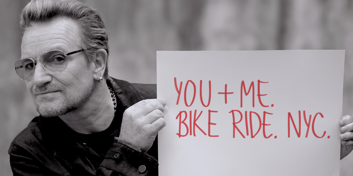 U2's tweet photo. You + me + bike + ice cream. Support (RED)’s fight against AIDS &amp; it could happen. ENTER: https://t.co/VHCDOWSvmG https://t.co/XJQeJR49Hh
