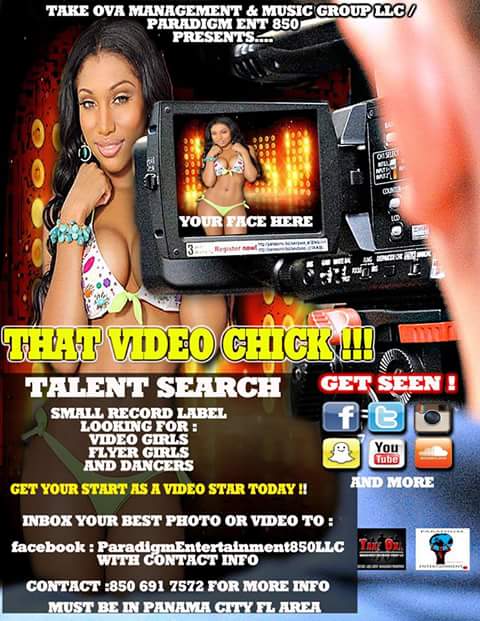 DJTBoo850's tweet photo. Looking for sexy ladies for this video shoot!!! #ParadigmEnt850 #TakeOvaManagement #TakeOvaMusicGroupLLC https://t.co/DBTcF39UWh