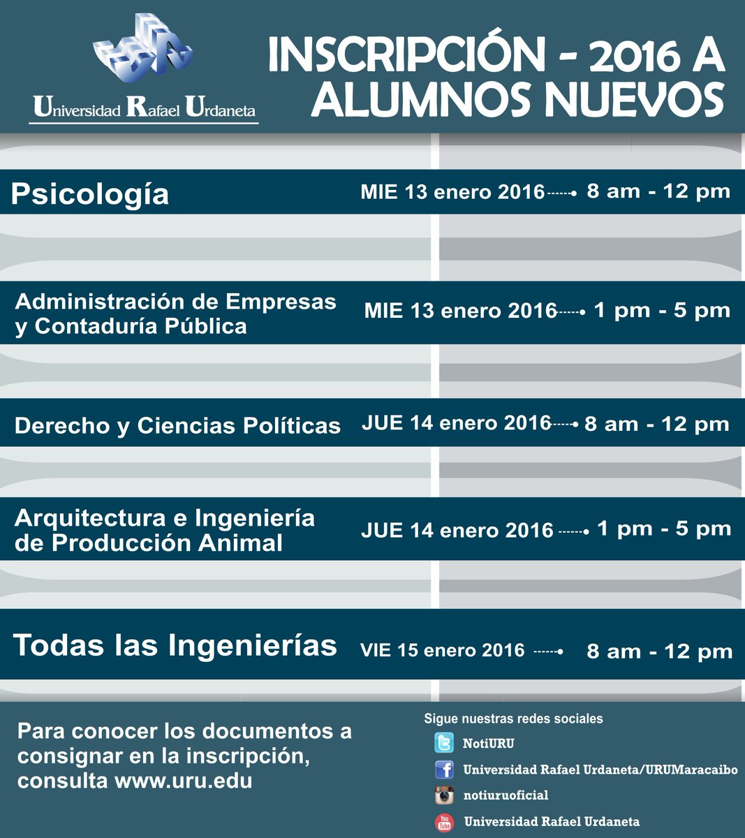 notiuruoficial's tweet photo. CALENDARIO DE INSCRIPCIONES 2016 A #AlumnosNuevos https://t.co/Zcq1EBLlqS