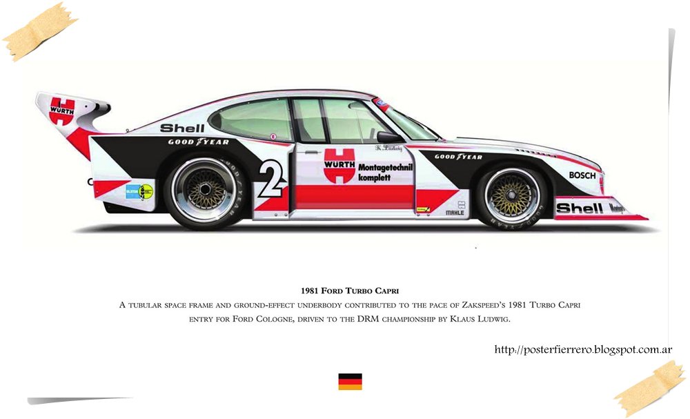 PosterFierrero's tweet photo. Zakspeed Ford Capri Turbo 1981 * DRM  ** Publicación German Racing Silver * #FordCapri #DRM #KlausLudwig https://t.co/WgvGHhFyzB