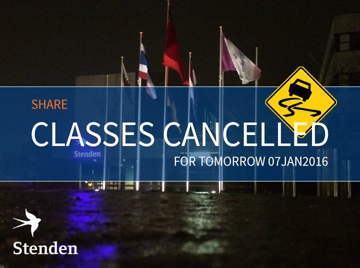 Stenden's tweet photo. Update weather conditions (#7): no classes and limited opening https://t.co/uS4in5x0Pg #coderood #Stendenalert https://t.co/kNnU6KCP8G