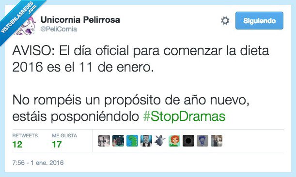 ¿Cuándo se empieza la dieta? Cero dramas... por <a href="/PeliCornia/">Unicornia Pelirrosa</a> vistoenlasredes.com/twitter/cuando…