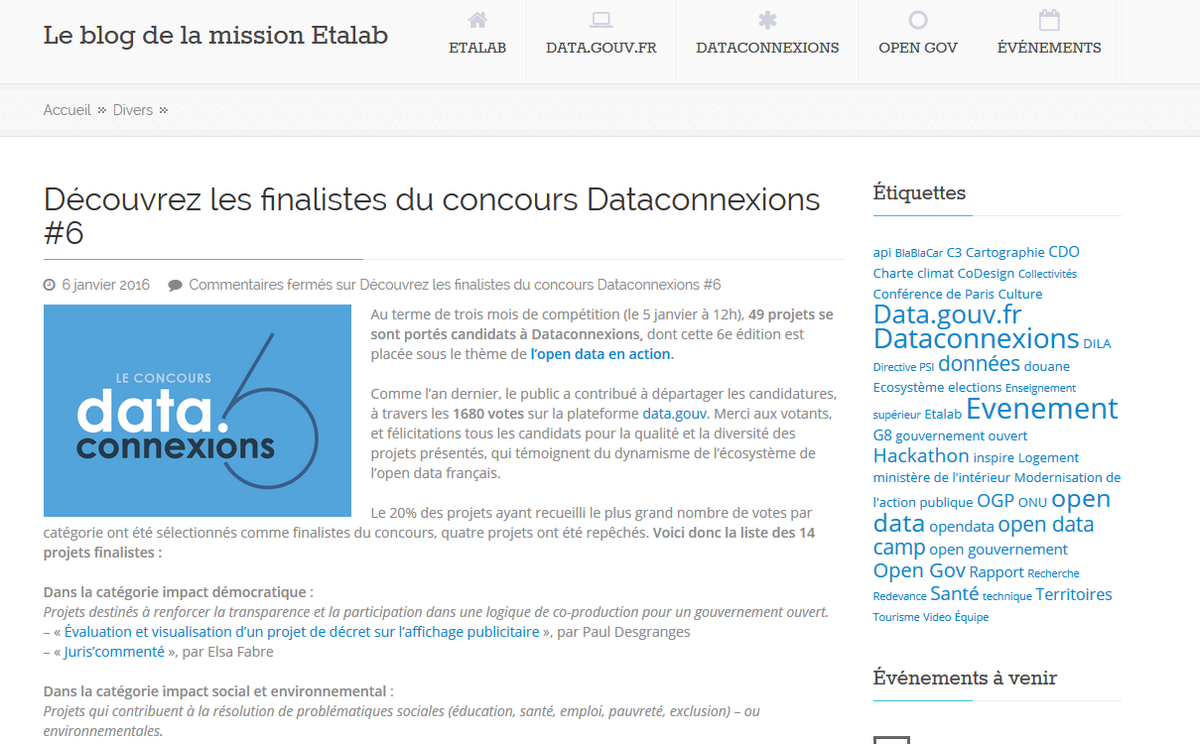 Etalab's tweet photo. Découvrez les finalistes du concours #Dataconnexions 6: l'#opendata en action. Rdv le 02/02! https://t.co/OJJevL5wZ8 https://t.co/JP3FDACgez