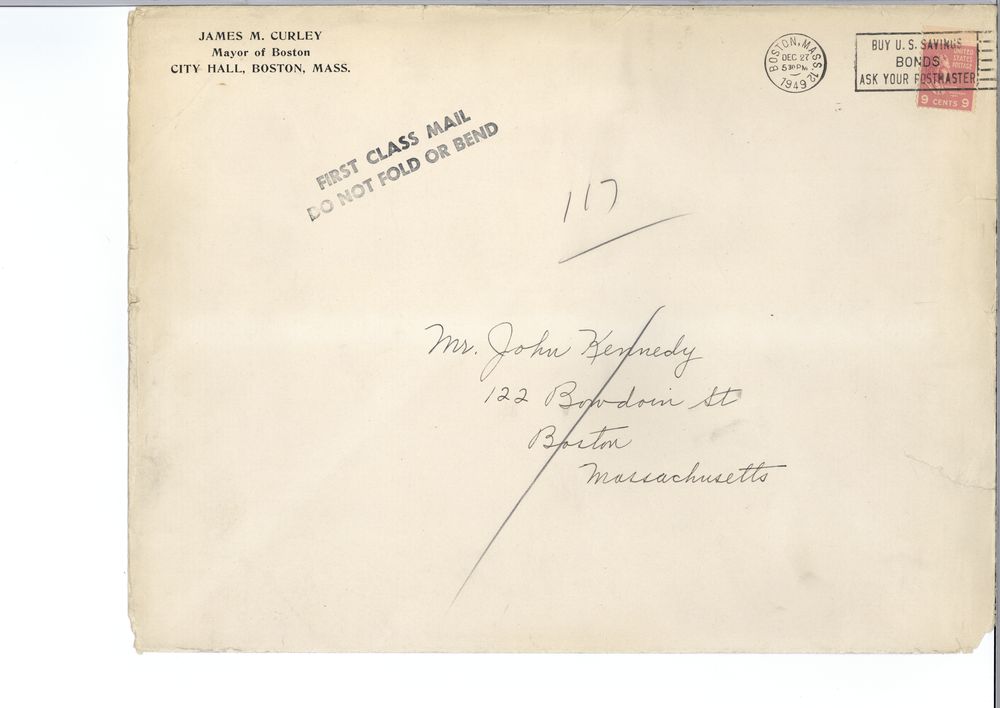 USNatArchives's tweet image. RT @JFKLibrary: For #UniversalLetterWritingWeek, an envelope addressed to JFK from infamous #Boston Mayor Curley