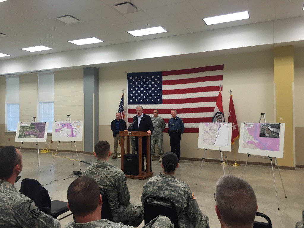 GovJayNixon's tweet photo. As the water recedes, our work continues. At Jefferson Barracks to provide update on state’s ongoing #flood response https://t.co/9MZBR7Z8i6