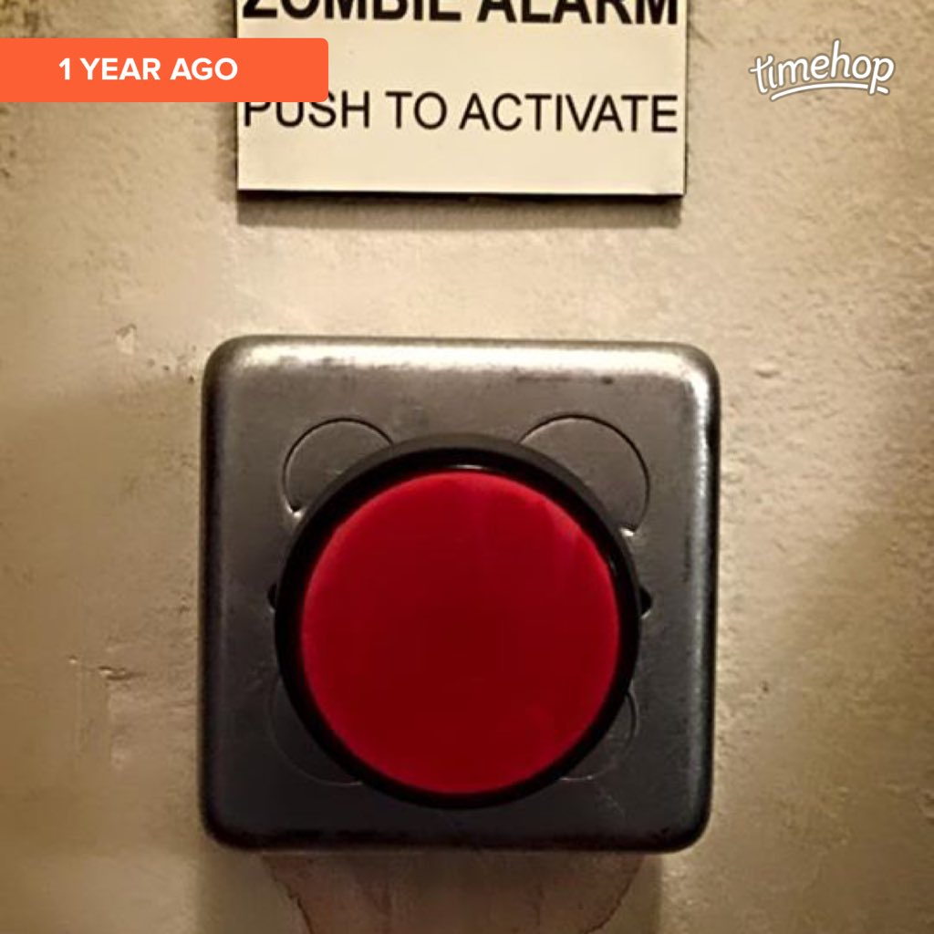 doomsdateseries's tweet photo. The button we hit a year ago today to start the whole thing rolling. Shuffling? Zombies tried to eat us. #DOOMSDATE https://t.co/3uXKKmeptG