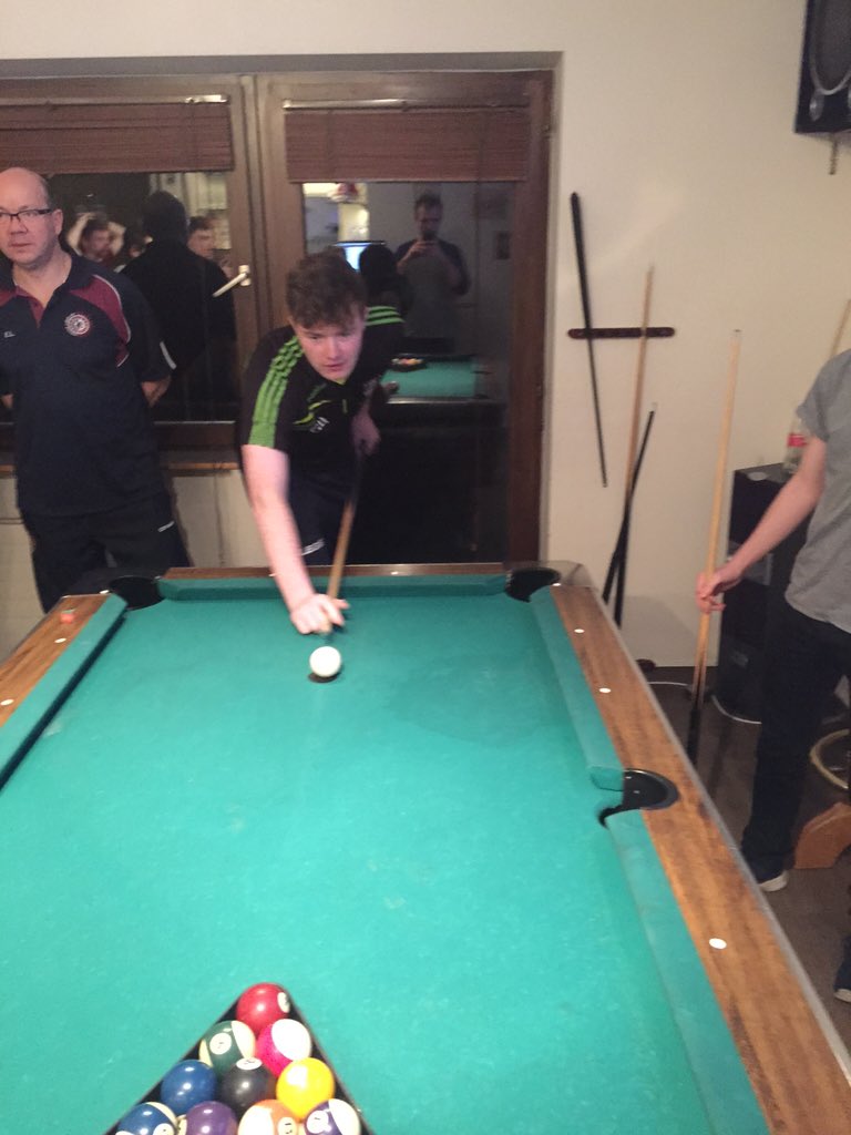 Ice skating, pool competition, draughts and backgammon tonight. Oisin Hanna won the pool