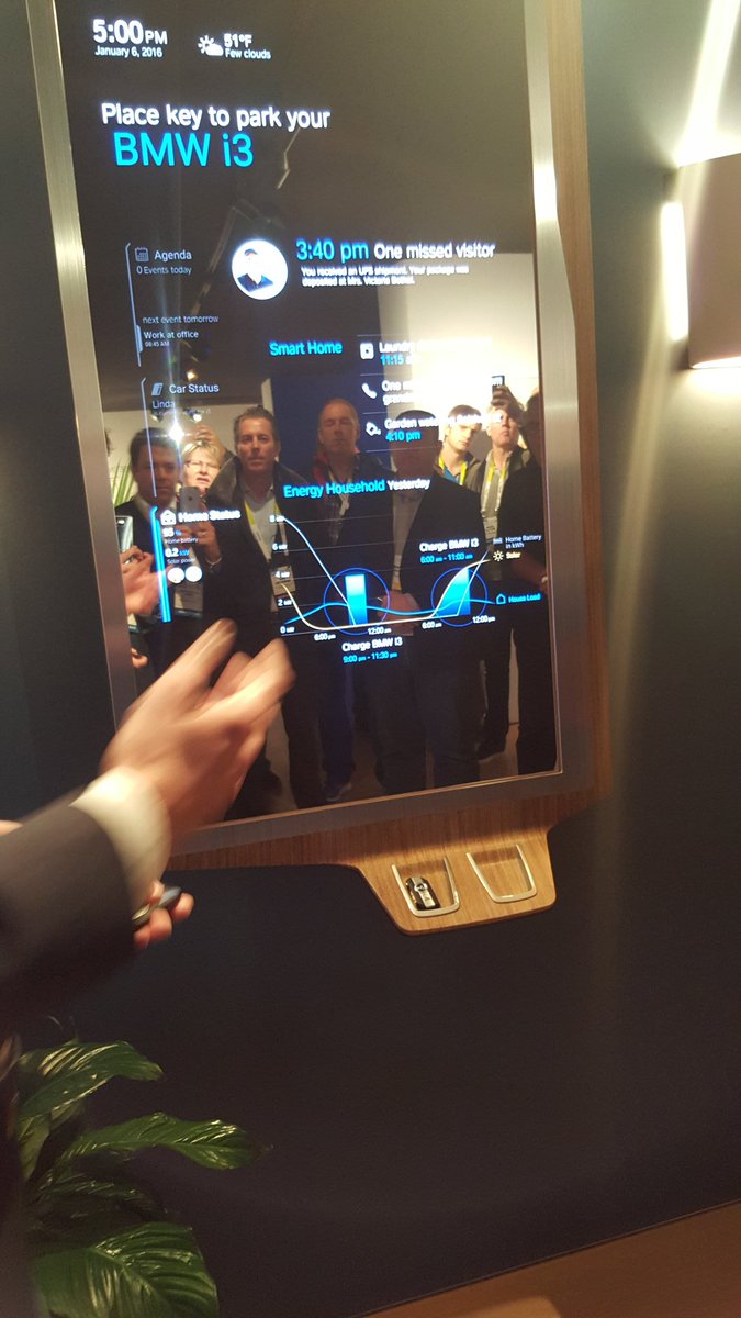 bohb's tweet image. BMW the 'driver' of connected home? Check out this slick mirror. many amazing things on show by BMW at #CES2016