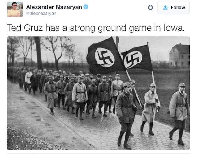 Alexander Nazaryan Newsweek tweets-deletes Ted Cruz Hitler