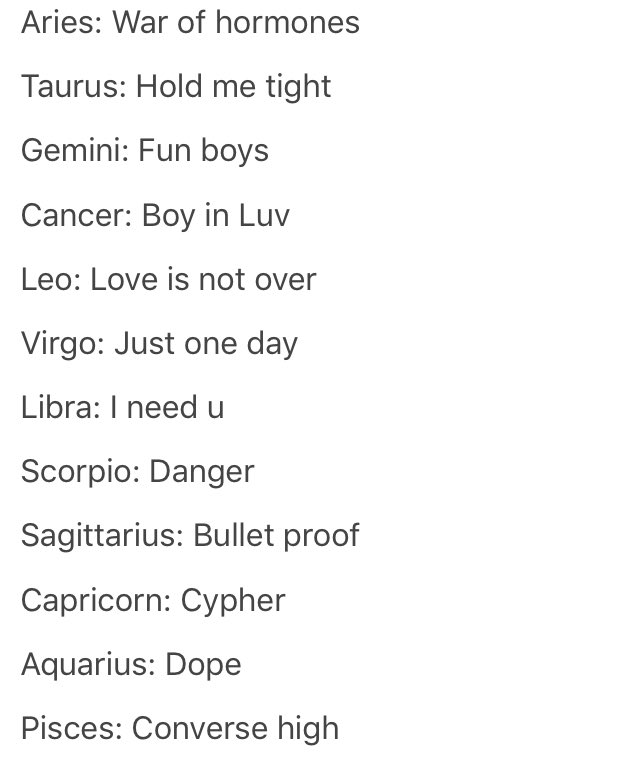 KPOP ASTROLOGY on Twitter: "signs as bts songs. https://t.co/rMC3M47WpR"