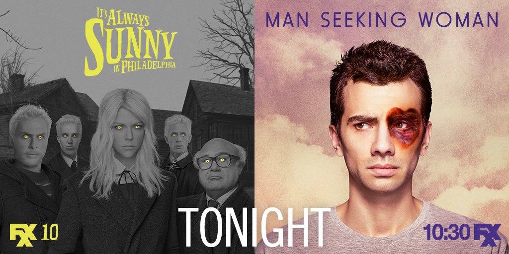 Because your Wednesday nights just aren’t strange enough. #SunnyFXX and #ManSeekingWoman premiere tonight at 10PM.