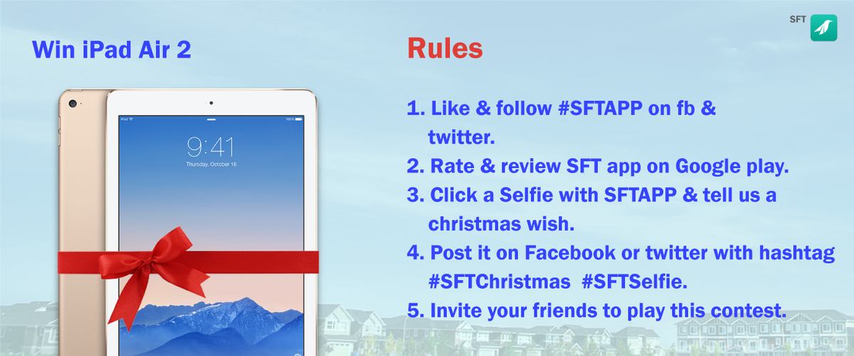 sftapp's tweet photo. @ContestKiDuniya Last Day of #SFTChristmas #SFTSelfie Contest.
Hurry up and win iPad Air 2 https://t.co/Q4N4Vg8rgA