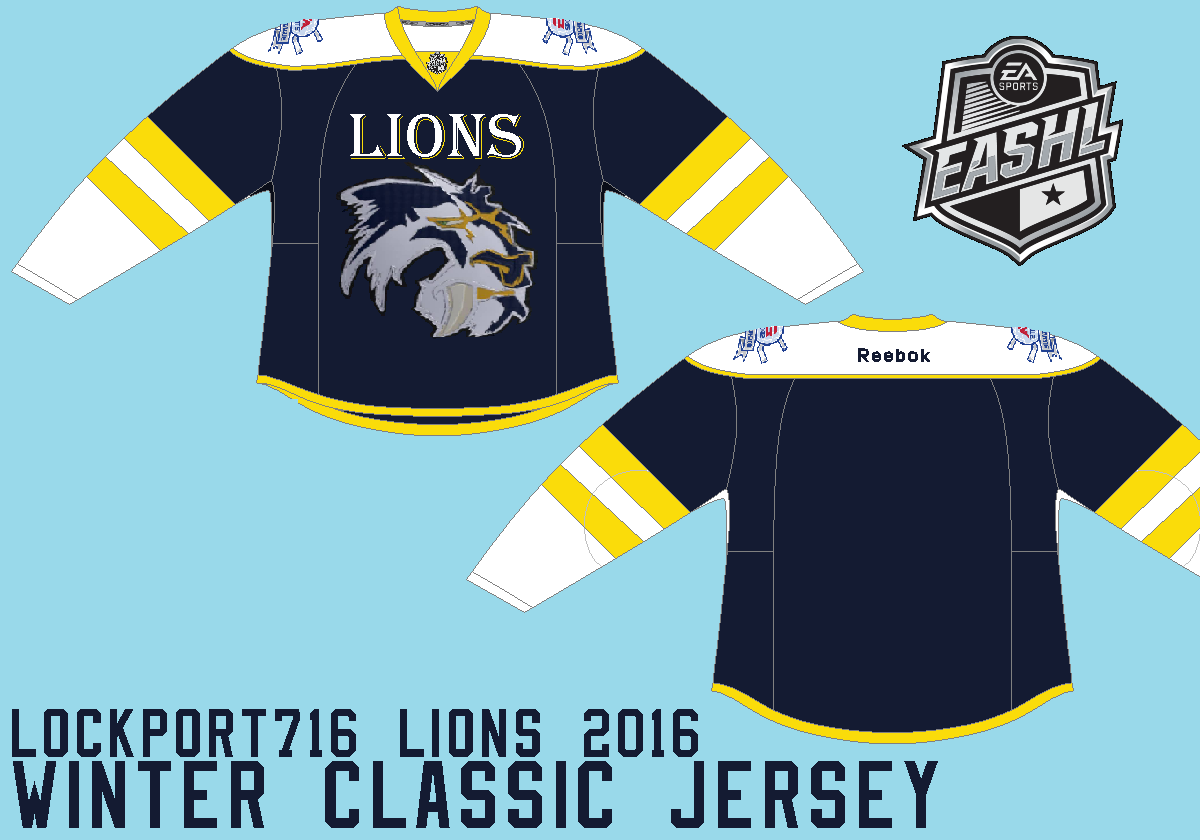 LockportLions's tweet photo. And here's the Lions' 2016 EASHL Winter Classic jersey! Chicago will be wearing whites at home. Game on 1/9/15 @ 1pm https://t.co/9cKthzElSg