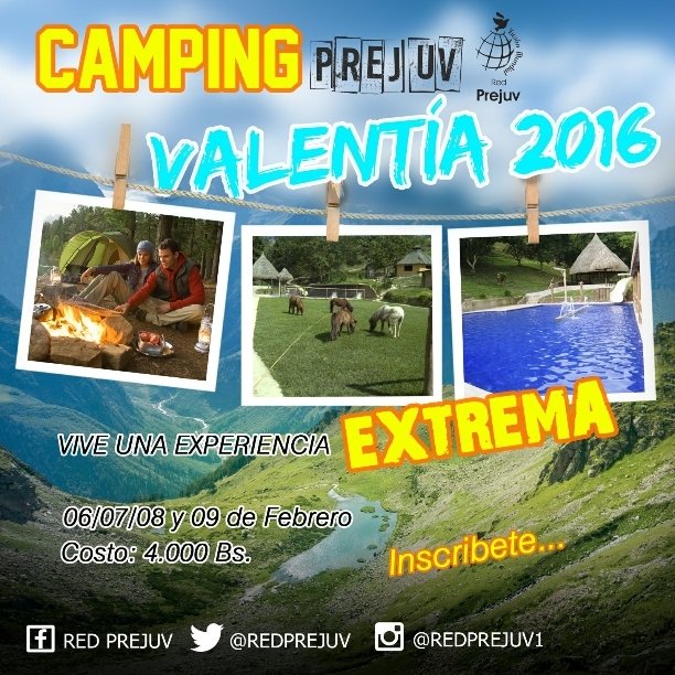 RedPrejuv's tweet photo. A un mes nuestro camping, serán dias de mucha días divertidos.
¡Matricúlate ya!
#Extreme #Prejuv #Camping https://t.co/HwAnro5NxK
