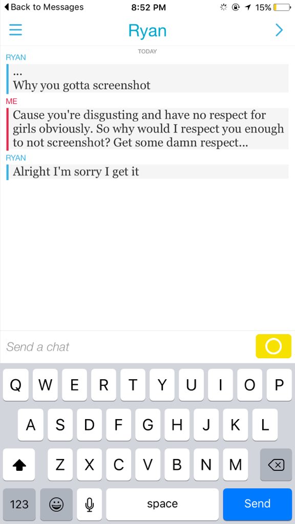 HeatherShae8's tweet image. When a random guy adds you on snapchat &amp;amp; asks for nudes...Wish I knew who he was so I could tag him... #learnrespect