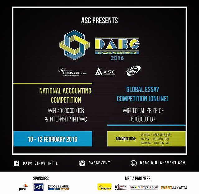 Binus International University&amp;Accounting Student Club of Binus-The Accounting&amp;Bussiness Competition" (D'ABC) 2016