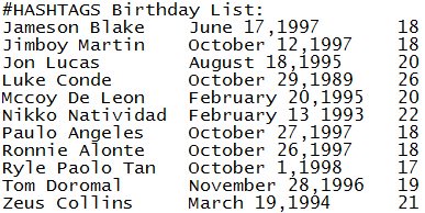 Hashtags_Offcl's tweet image. Kompleto na sila! HASHTAGS Birthday List: @iamzeuscollins MALLSHOWSFor HASHTAGS
#ShowtimeDefendingChampion